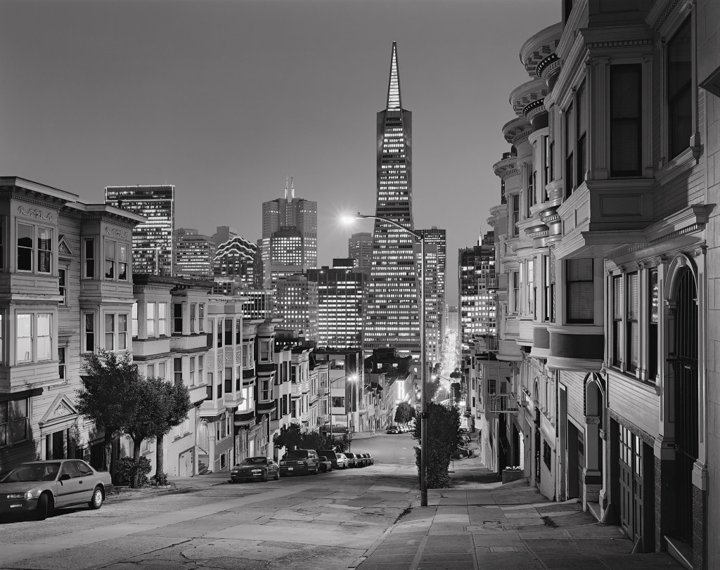 Black and white photograph of Montgomery and Green Streets, San Francisco, California, 2000