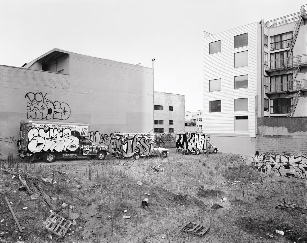 Black and white photograph of Mission Street between 7th and 8th Streets, San Francisco, California, 2008