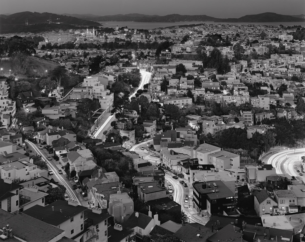 Black and white photograph of Twin Peaks, looking North, San Francisco, California, 2011