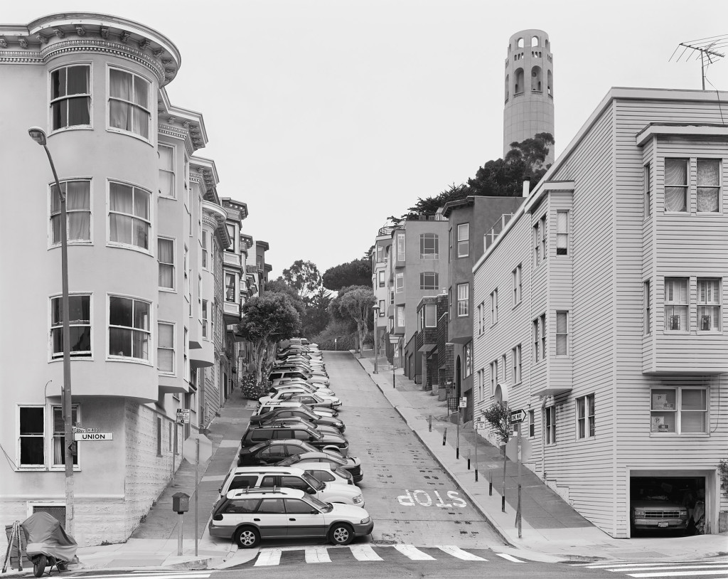 Black and white photograph of Union Street and Kearny Street, San Francisco, California, 2008